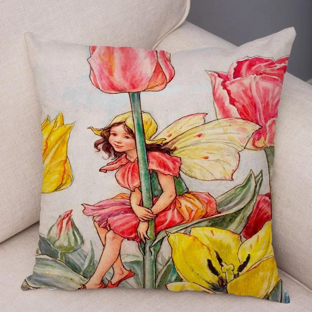 Fairy Tale World Elf Sofa Colorful Cute Cartoon Flower Girl Pillowcase Decorative Home Pillowcase