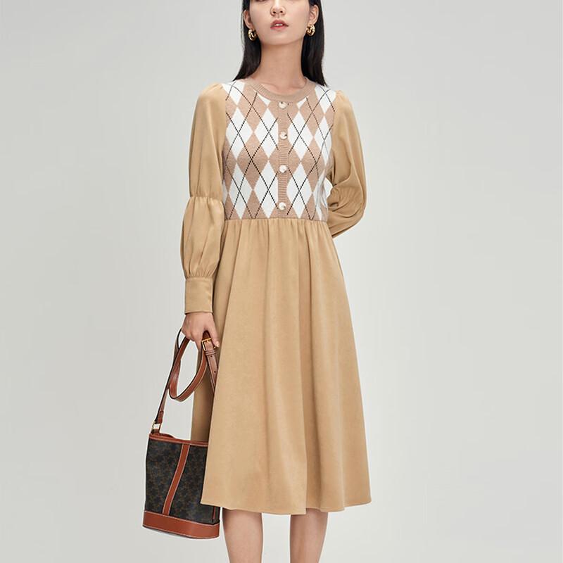 

Women s Winter Round Neck Long Sleeve A-Line Midi Dress S