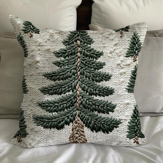 2Pcs Christmas Tree Pillow Cover 18" X 18" Festive Decor Pillowcase Washable Throw Pillow Cover with Hidden Zipper for Sofa Couch Chair Bed