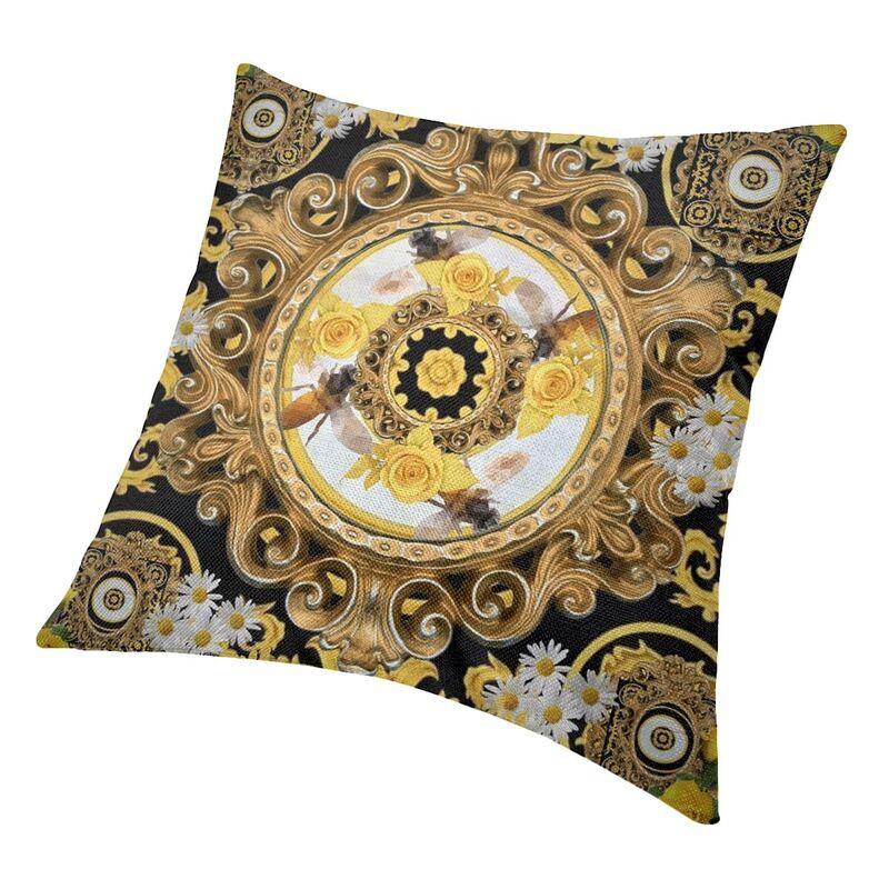 Kissenbezug mit gelber Rose und Bienen, Vintage-Kitsch, Barock-Schals, 40 x 40 cm, Samt, nordischer Kissenbezug, Wohnzimmer-Dekoration