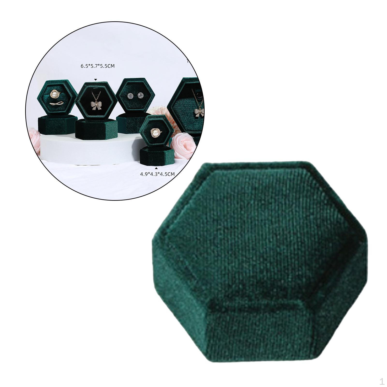 

Hexagonal Corduroy Ring Box Holder Case, Elegant and Luxurious Display Velet Jewelry for зелений