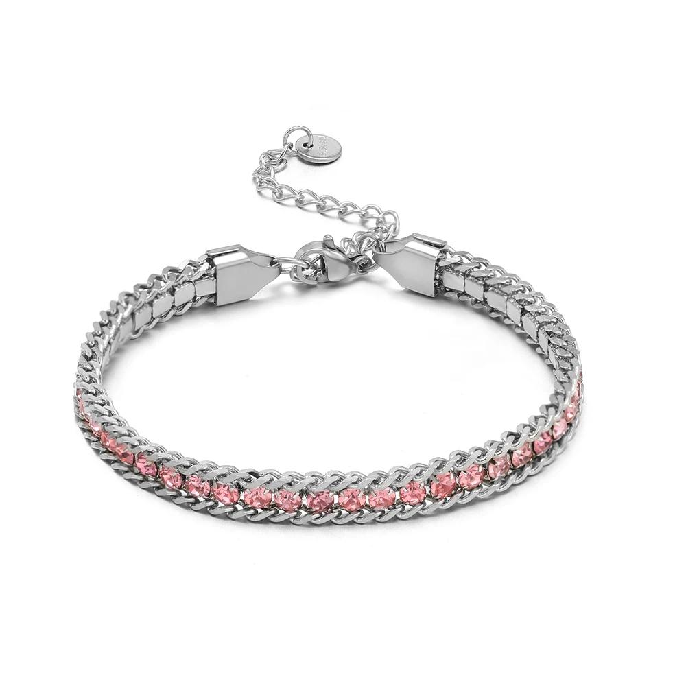 1pc AAA Cubic Zirconia Stone Bracelets Gold Color Stainless Steel Metal Chain Bracelet for Women Punk Hip Hop Jewelry Wholesale