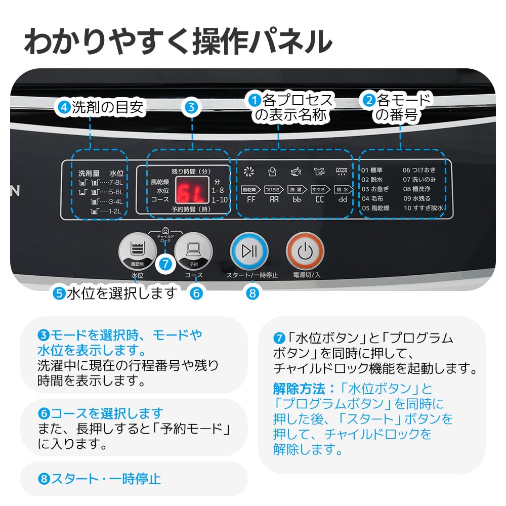 Washing Machine 8kg Living Alone Automatic Detergent Addition Fully Automatic Washing Machine 10 Types Small Washing Machine Vertical Washing Machine