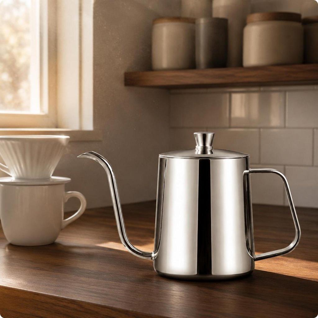 Stainless Steel Gooseneck Kettle Thickened ThickenedBody Coffee Dripper Pot Lid Included Long Spout