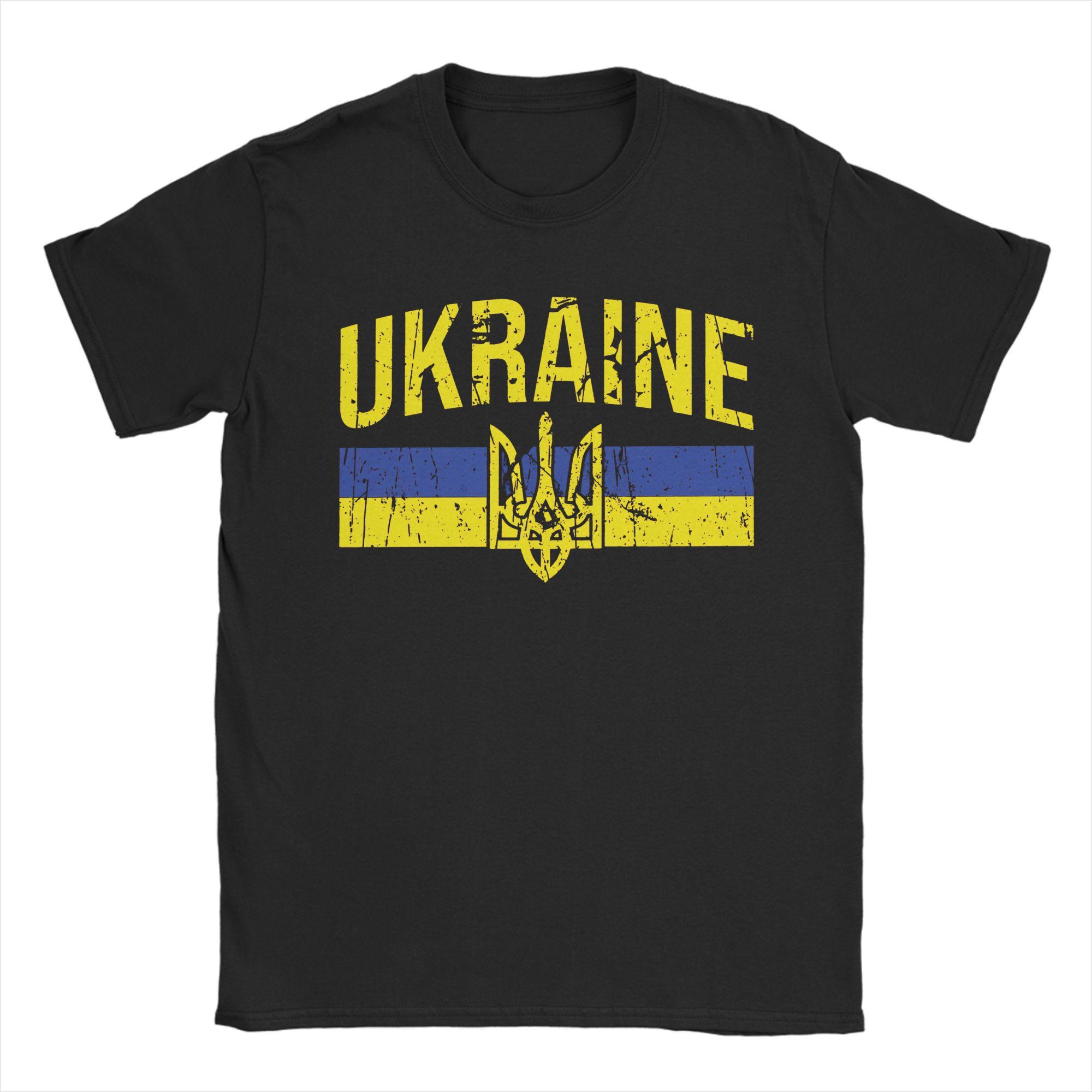 Men T-Shirts Ukrainian Coat Of Arms Fun Pure Cotton Tee Shirt Short Sleeve Ukraine Flag T Shirts Crewneck Clothes Graphic S