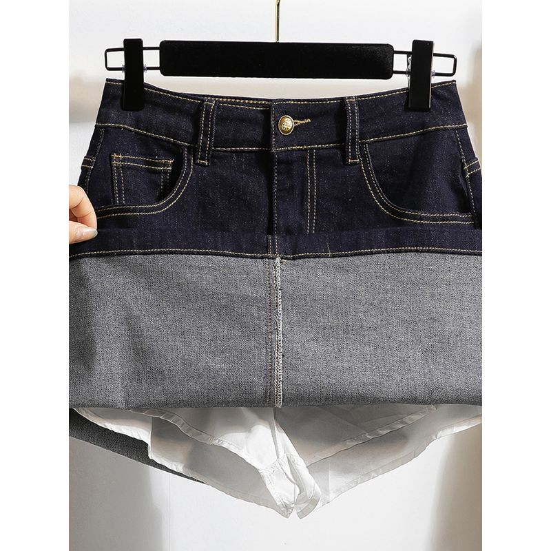 South Korea Dongdaemun Retro Professional High Waist A- Line Slimming Dark Blue Fashion Tape Denim Skirt Skirt M-4XL