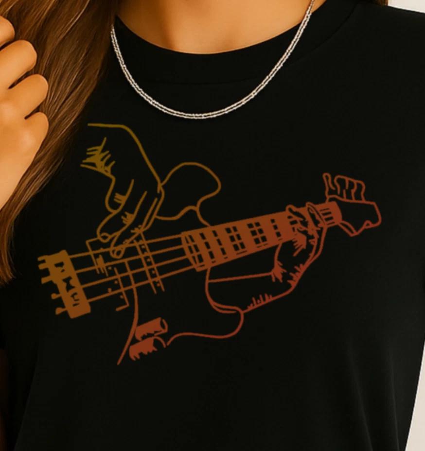 Line Art Electric Bass Guitar T-Shirt, Minimal Music Tee, Musician Shirt S