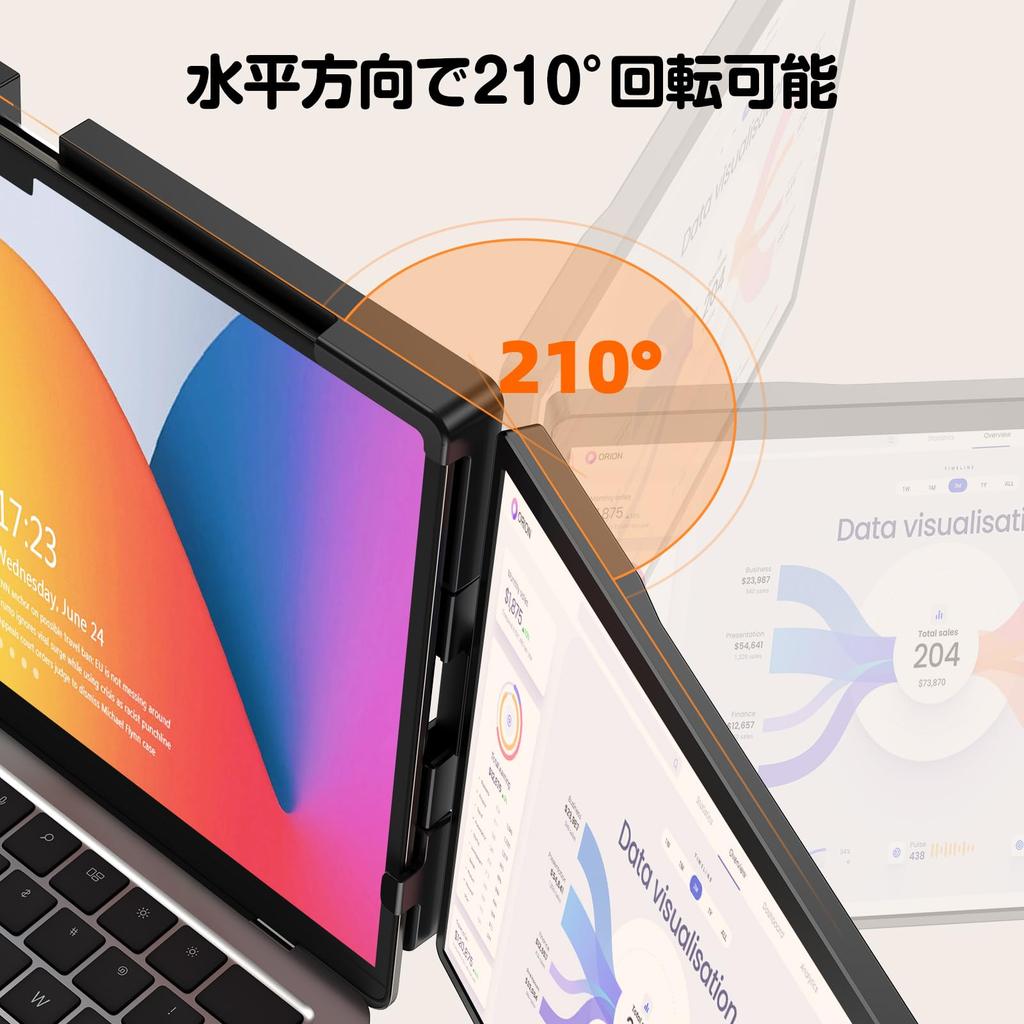 2K Laptop Dual Display Newsoul 14 Inch Dual Monitor Folding Mobile Monitor 2 Screens Auto Rotation Laptop Monitor Extender Screen Expansion Double