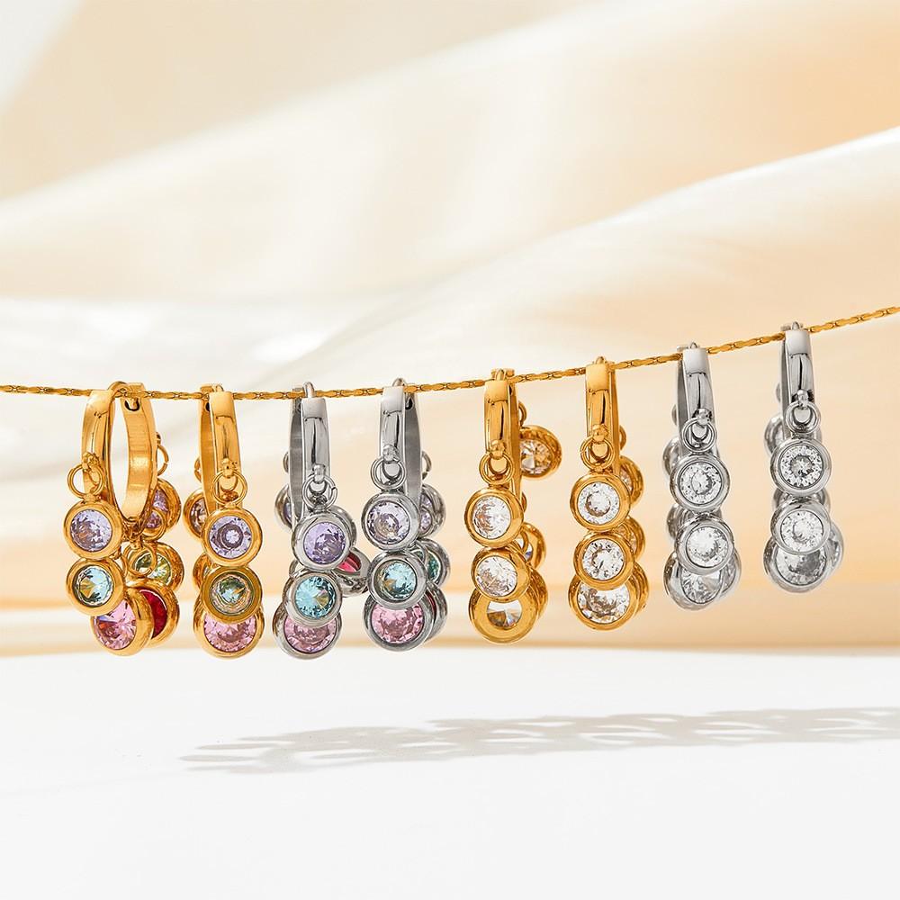 Fashion Stylish Design Earrings with Colorful Zirconia Stones Geometrically Exquisite Earrings Women's Stainless Steel Earrings