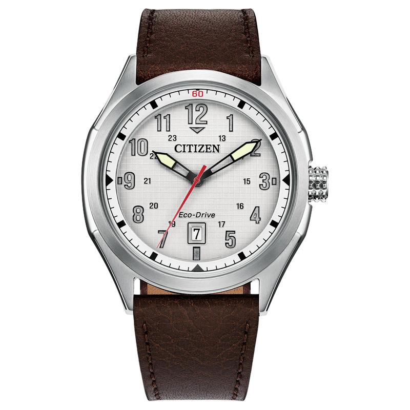

CITIZEN Eco-Drive Series 100 Meters Waterproof Date Display Solar Quartz Leather Strap 41.2mm Men s Watch White Dial AW1890-19B білий