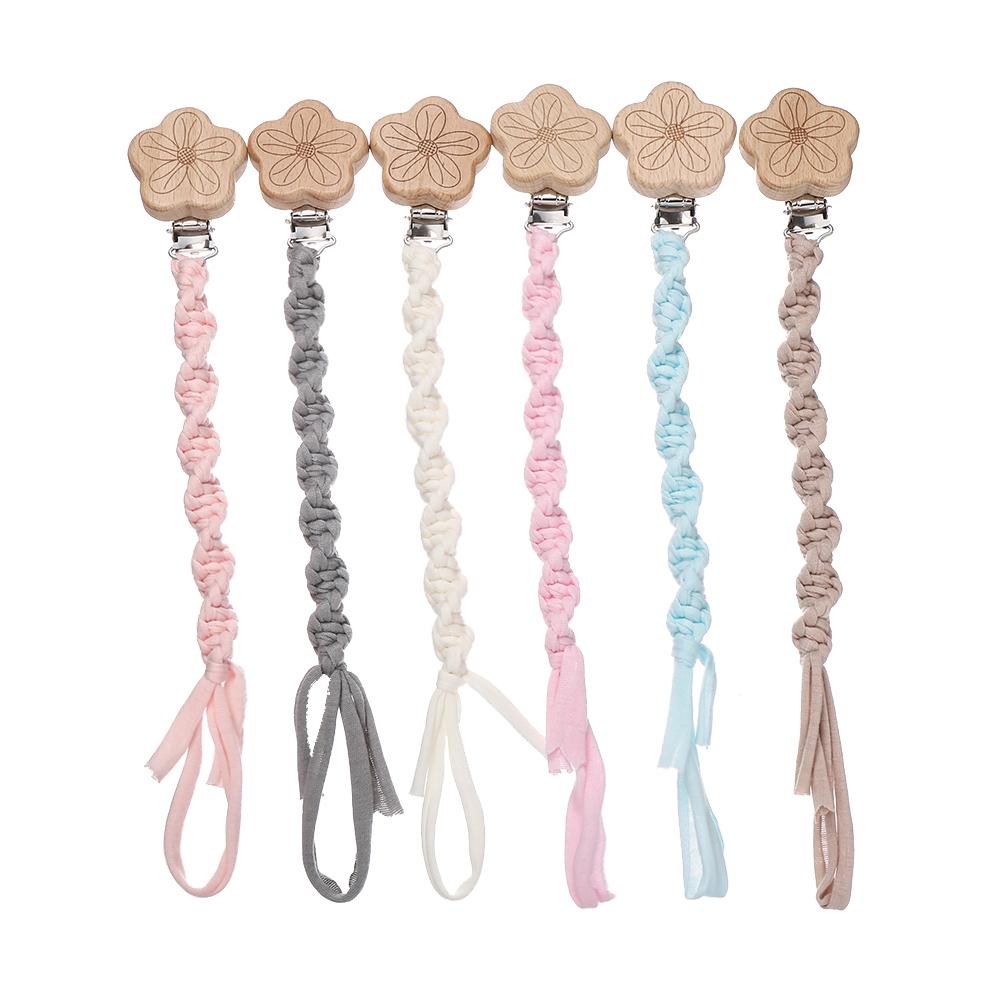Flower Beech Wood Clip Baby Pacifier Clip Handmade Cloth Chain Newborn Pacifiers Clips Dummy Holder Teething Toys Nipple Chains