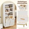65×32×170 cm, Bathroom Cabinet made of MDF, 3 Open Shelves, Adjustable Shelves, 2 Tilt-Out Laundry Bins, Fluted Lacquered Doors, Gold Handles, White.