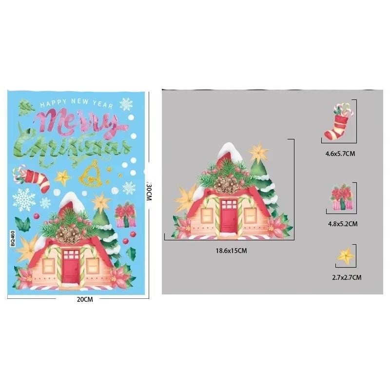 Christmas Pink Santa Claus Stickers Xmas Ball Garlands Bell Snowman Static Stickers Merry Christmas Decor Happy New Year