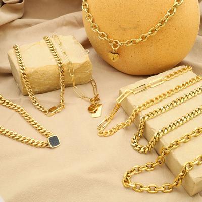 Simple Hip Hop Wind Titanium Steel Necklace Does Not Fade Big Gold Chain Cuban Chain Collarbone Chain