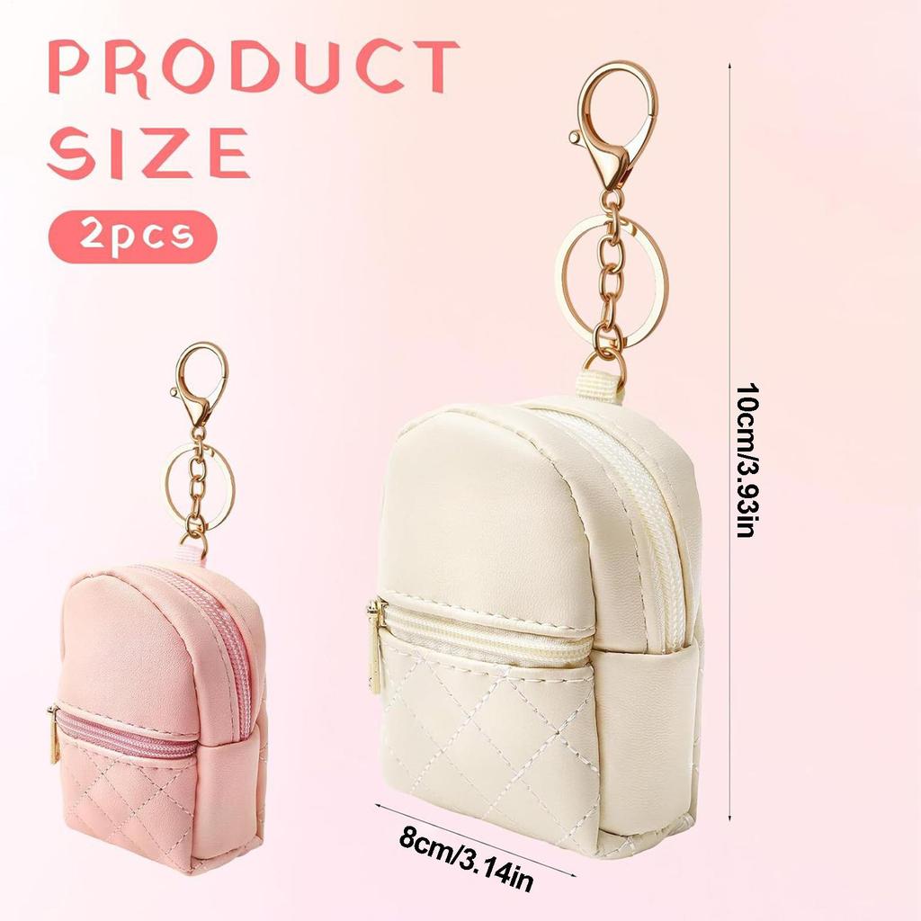 Mini Backpack Keychain Pouch 2 Pieces PU Leather Cute Cosmetic Bag Small Backpack Keychain Charm For Kids Women Girls Lipstick