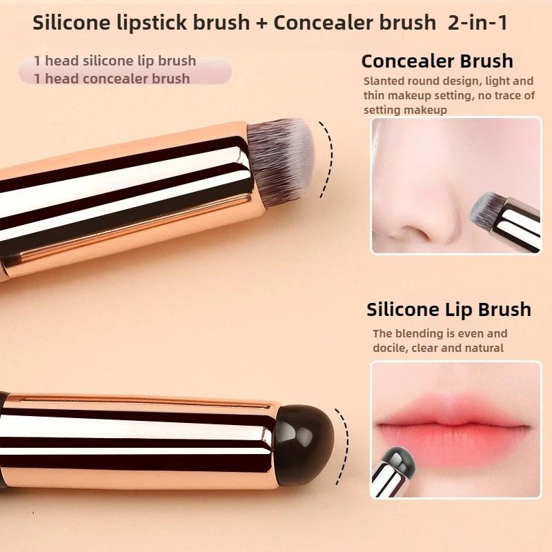 2 in 1 Silicone Lip Brush Concealer Brush Wooden Handle Portable Lipstick Lip Balm Applicator with Cap Makeup Brush Beauty Tools