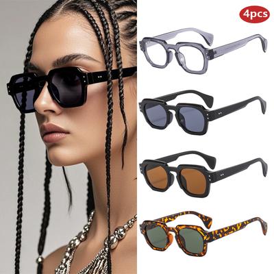 4 Sets Fashion Square Sunglasses Women Luxury Brand Sun Glasses Retro Designer Men Trending Black Grey Glasses Shades UV400