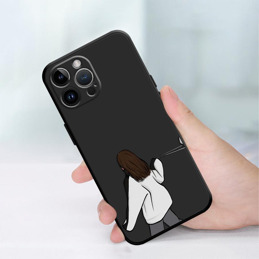 Minimalist Couple Matching Case For iPhone 17Air 16 15 14 13 12 11 Pro Max Plus Friends Cartoon Shockproof Soft TPU Back Cover