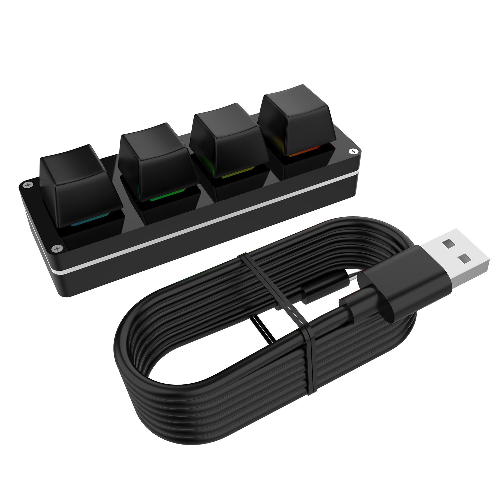 

1 шт. USB-програмування Macro Клавіатура з користувальницькою ручкою RGB 3 клавіші + 1 ручка / 4 клавіші Копіювати Вставити Міні-кнопка Ігрова клавіатура Механічна 4 Keys чорний