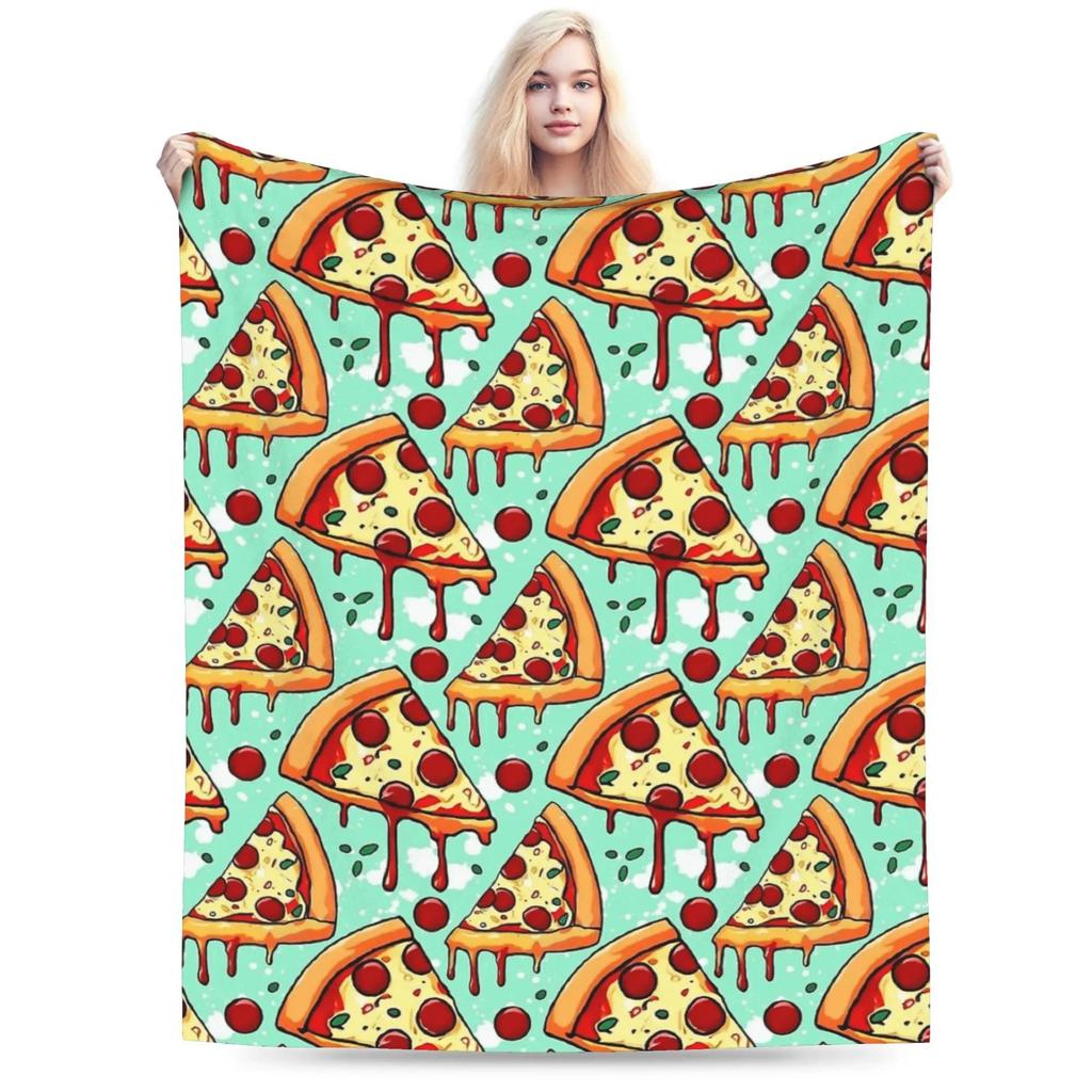 Cool Fun Pepperoni Pizza and Slices Graphic Throw Blanket  Soft Warm Quality for Kids Boys Girls Bedspread for Spring Outdoor Us