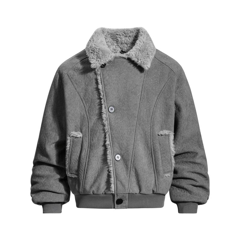 Cabbage Coke American Retro Faux Rabbit Fur Collar Cotton Jacket for Men and Women, Winter Casual Blended Warm Coat