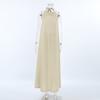 Khaki Hanging Neck Cotton Linen Dress, Loose Vest Skirt, Long Skirt For Women