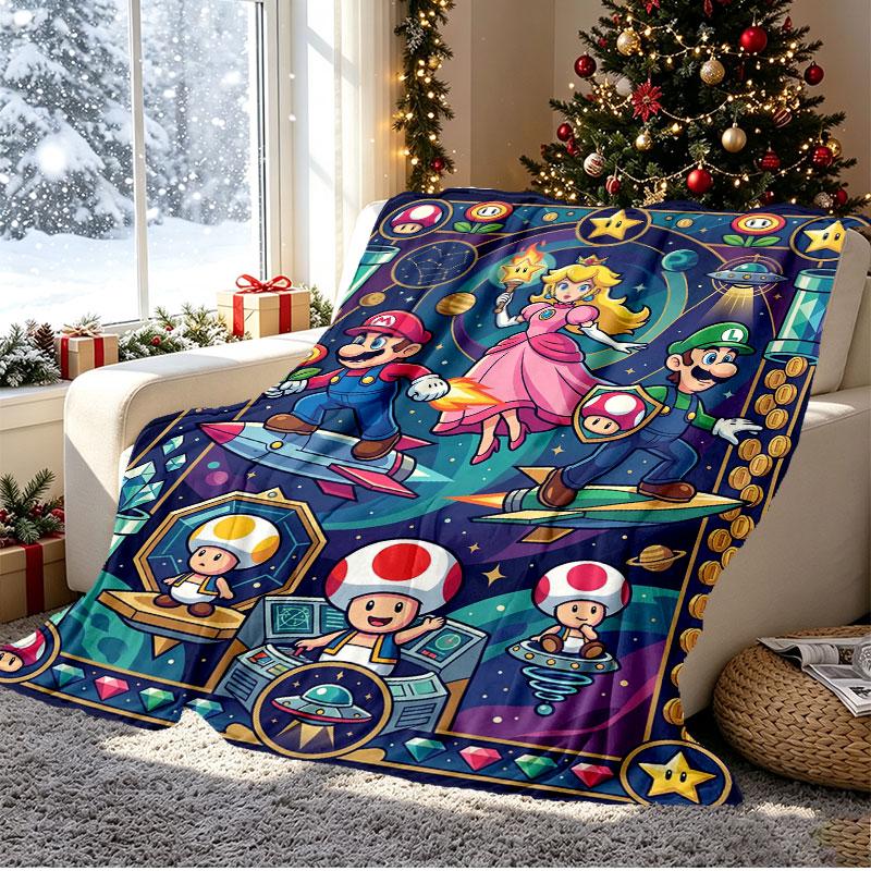 Princess Peach Toadstool Pattern Blanket for Home Decoration, Bed, Sofa, Car Travel, Camping, Suitable for All Seasons, Birthday Christmas Gift