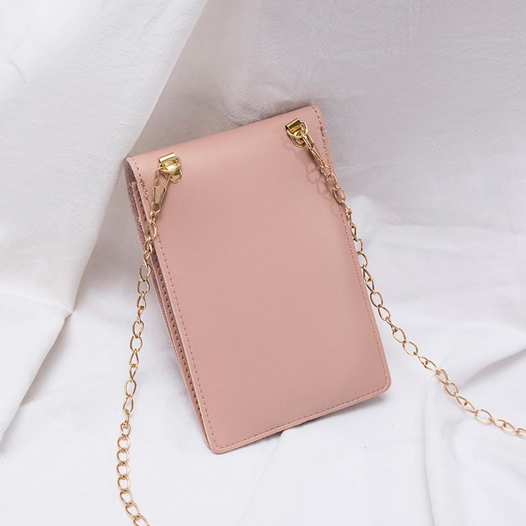 Mini Mobile Phone Bag With Back Side Clear Touching Screen Leather Bag