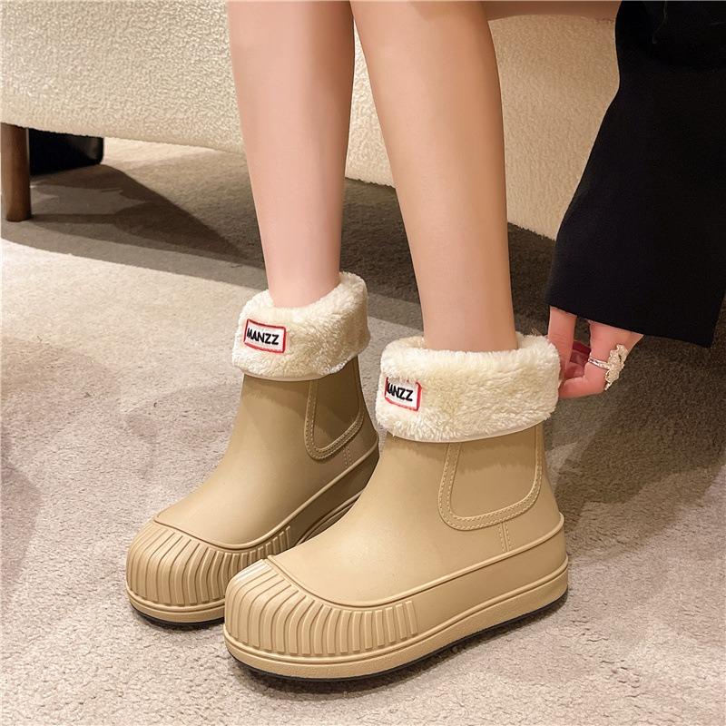 Fashion rain shoes women's short rain boots fleece warm water shoes low-top heightening water boots non-slip kitchen work shoes
