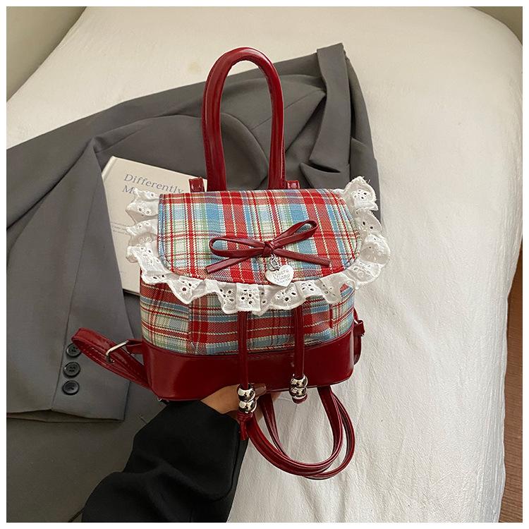 

Cute polka dot lace backpack bag women s 2025 autumn new trend fashion bow bucket bag small backpack
