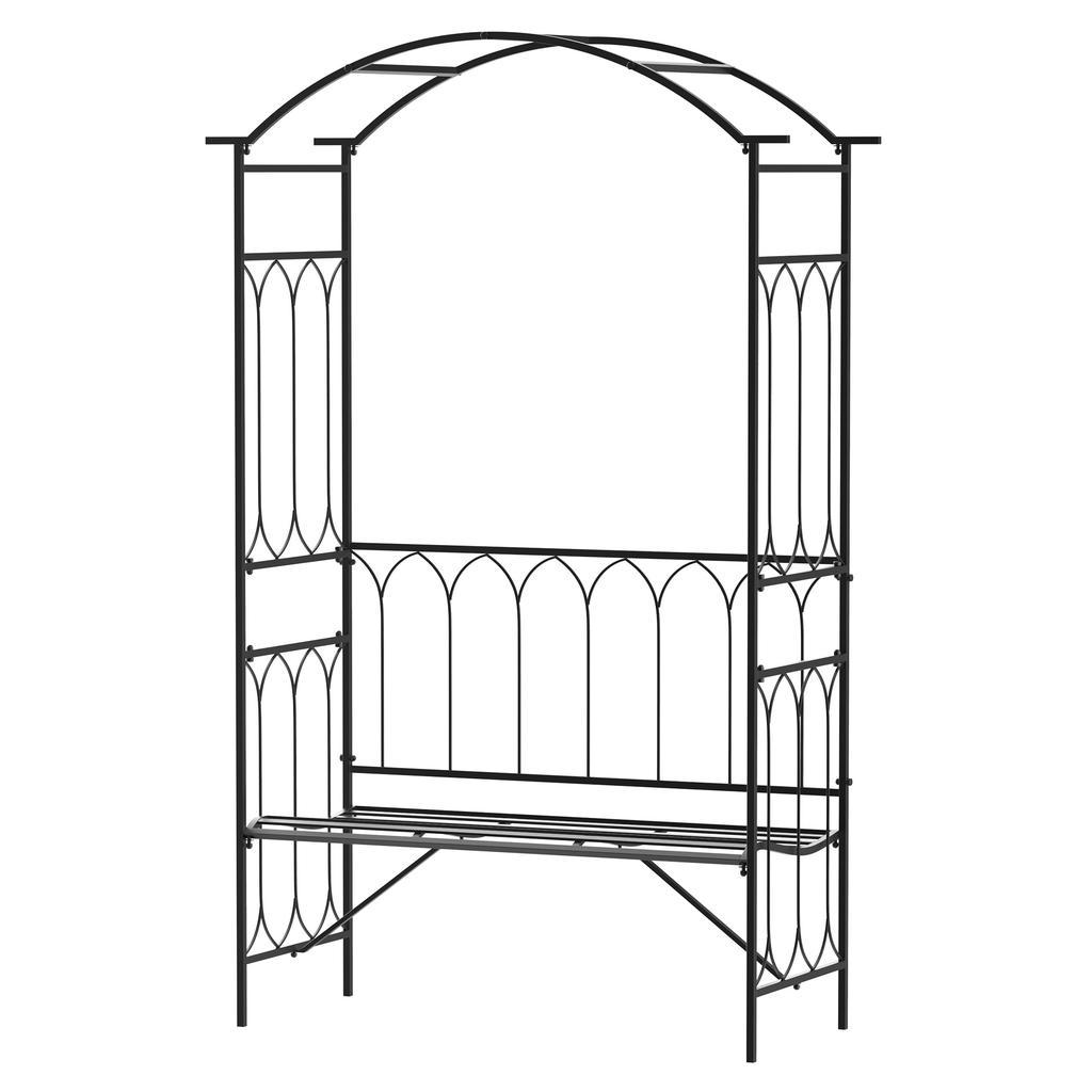 Black Metal Rose Arch, Trellis for Climbing Plants, Garden Arch with Bench, Topped Climbing Arch, Rose Archway, Trellis for Garden
