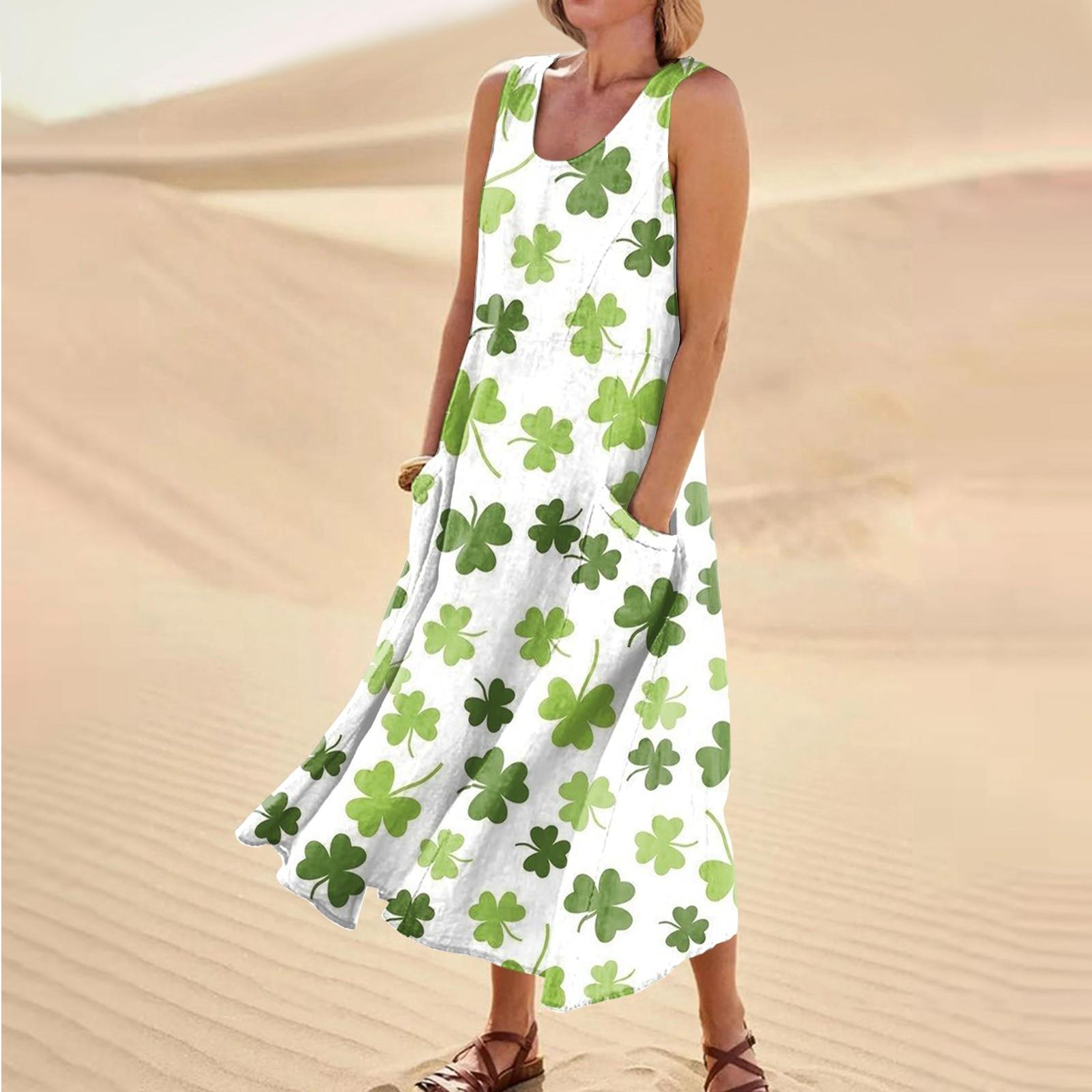 

Жіночий повсякденний комфорт St. Сукня без рукавів з принтом і кишенькою до Дня Патрика XL білий