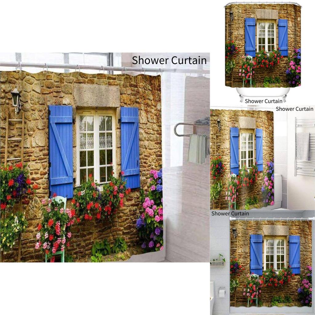 Polyester Printed Bathroom Shower Curtain With Modern Window Design