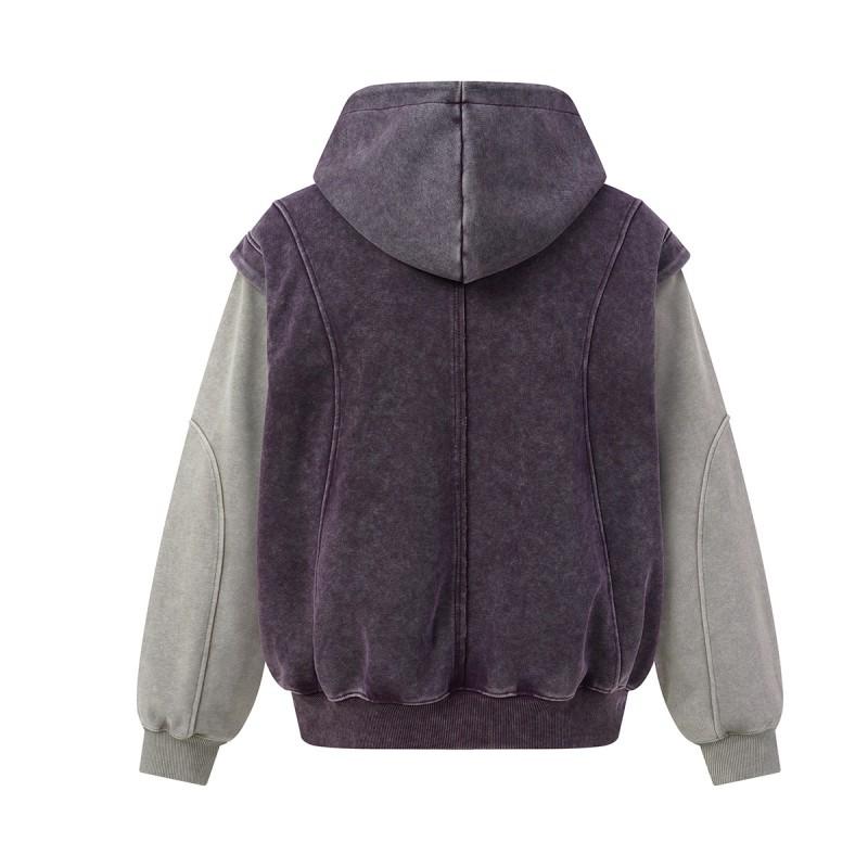 Mens Oversized Hooded Zip-Up Sweatshirt With Washed Vintage Look Cotton Blend Casual Streetwear