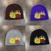 Knit Halloween Party Beanie With Flame Rose Pattern For Winter Outdoor Cycling