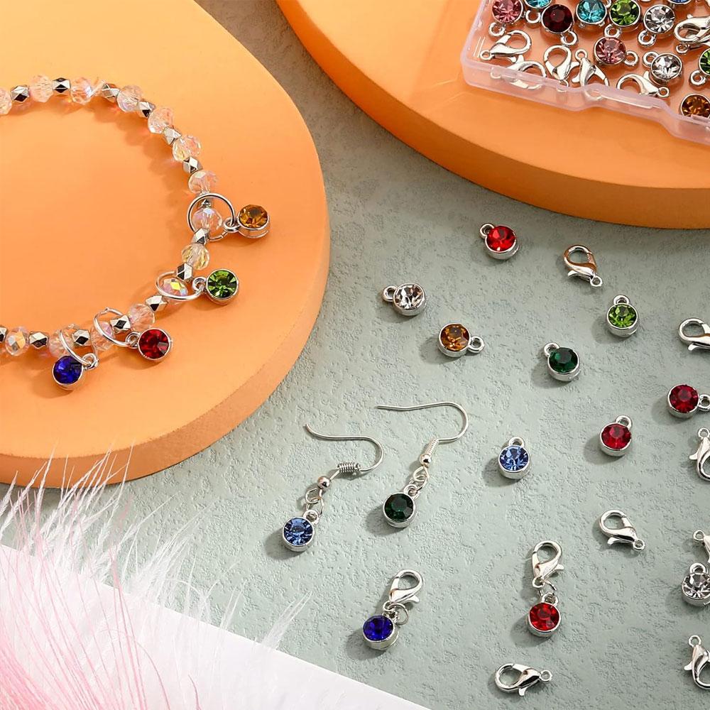 20/50/100pcs Jewelry Pendant Birthstone Earrings Flower Shining Pendant Bracelet Shining Birthstone Enamel Jewelry Earring Accessories