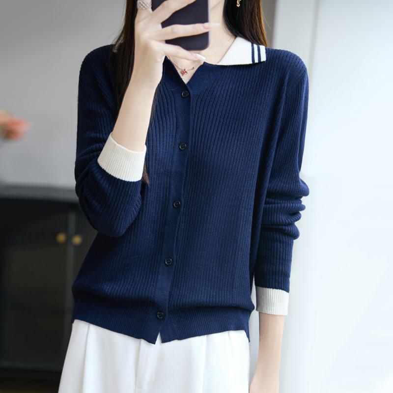 Early Autumn New Lapel Knitted Cardigan Spring Long-sleeved Women's Multi-color Loose and Versatile Top