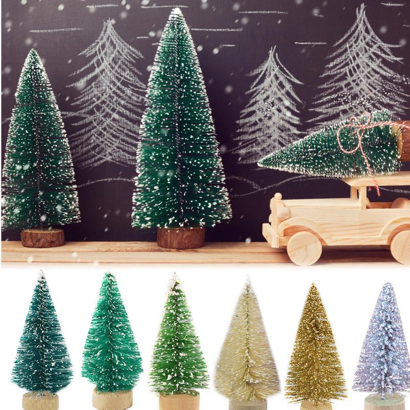 12 Pcs Christmas Tree Mini Pine With Wood Base Wooden Christmas Tree Snow Landscape Xmas Trees Xmas Tabletop Decorative Gifts