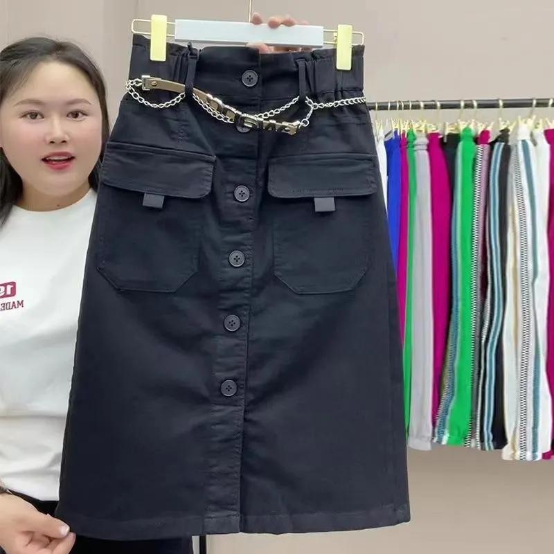 Jaro Léto Dámské Úzké sukně s vysokým pasem Dámská móda Knoflíčky Sukně do A Dámské Jednobarevné Sukně pro volný čas