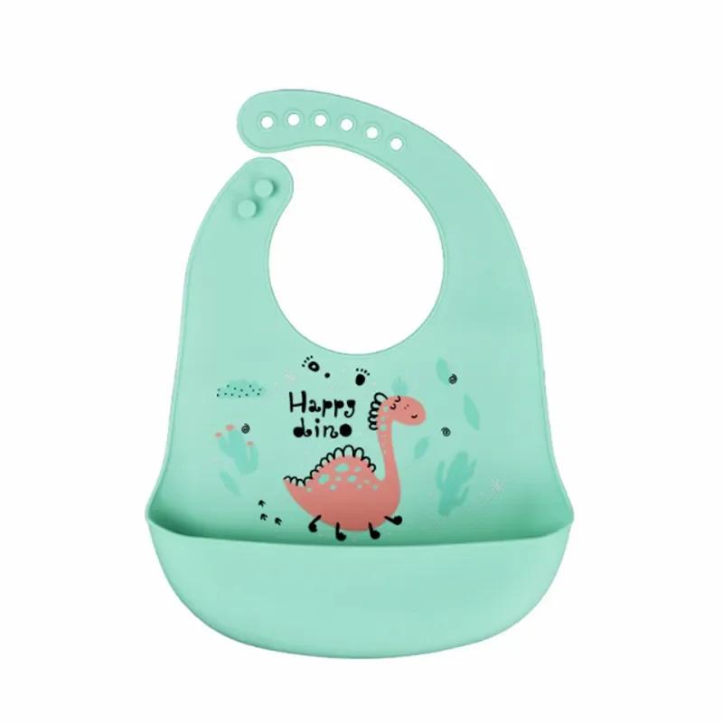 Silicone Baby Bibs Waterproof Cute Cartoon Dinosaur Print Baby Feeding Bib Girl Boy Adjustable Soft Bib Kids Stuff