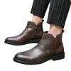 Large Size Autumn and Winter New Velvet Leather Boots Fashionable Men's High-top Leather Shoes Trendy Warm Casual Leather Shoes Cotton Shoes