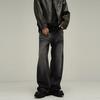 European, American high street washed old denim nine-point long pants men's spring and autumn trendy brand ruffian handsome loose wide-leg floor-moppi