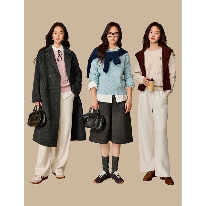 INMAN Women's Cable Knit Round Neck Wool Sweater