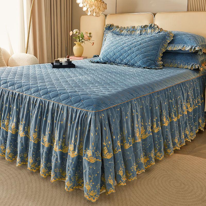 3-teiliges Modernes Luxus Makramee Bettrock Set, Einfarbig Ganzjahres Universal Rutschfestes Bettwäscheset (Bettrock *1+ Kissenbezug*2, Ohne Füllung)