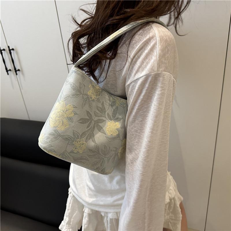 Casual Print Women Bucket Shoulder Bags Ctrasting Color Portable Ladies Shopping Bag Simple Commuter Female Underarm Handbag