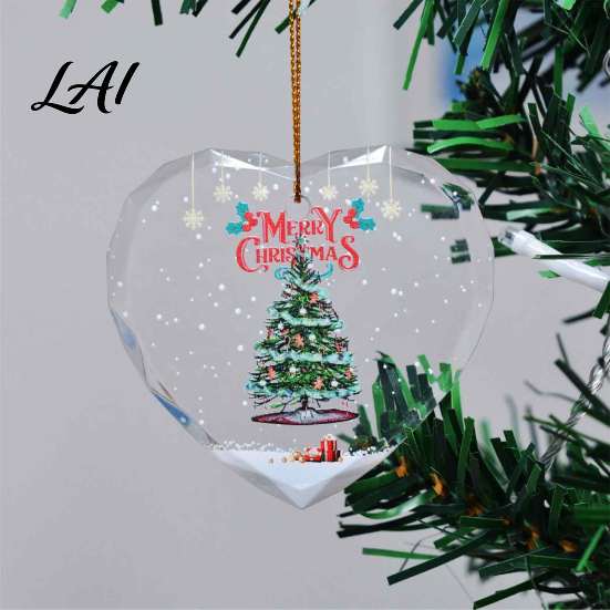 Festive Porch Hanging Ornaments Heart Shaped Christmas Ornaments Crystal Santa Winter Scene Ornament Transparent Clear Plastic for Tree Xmas Pendant