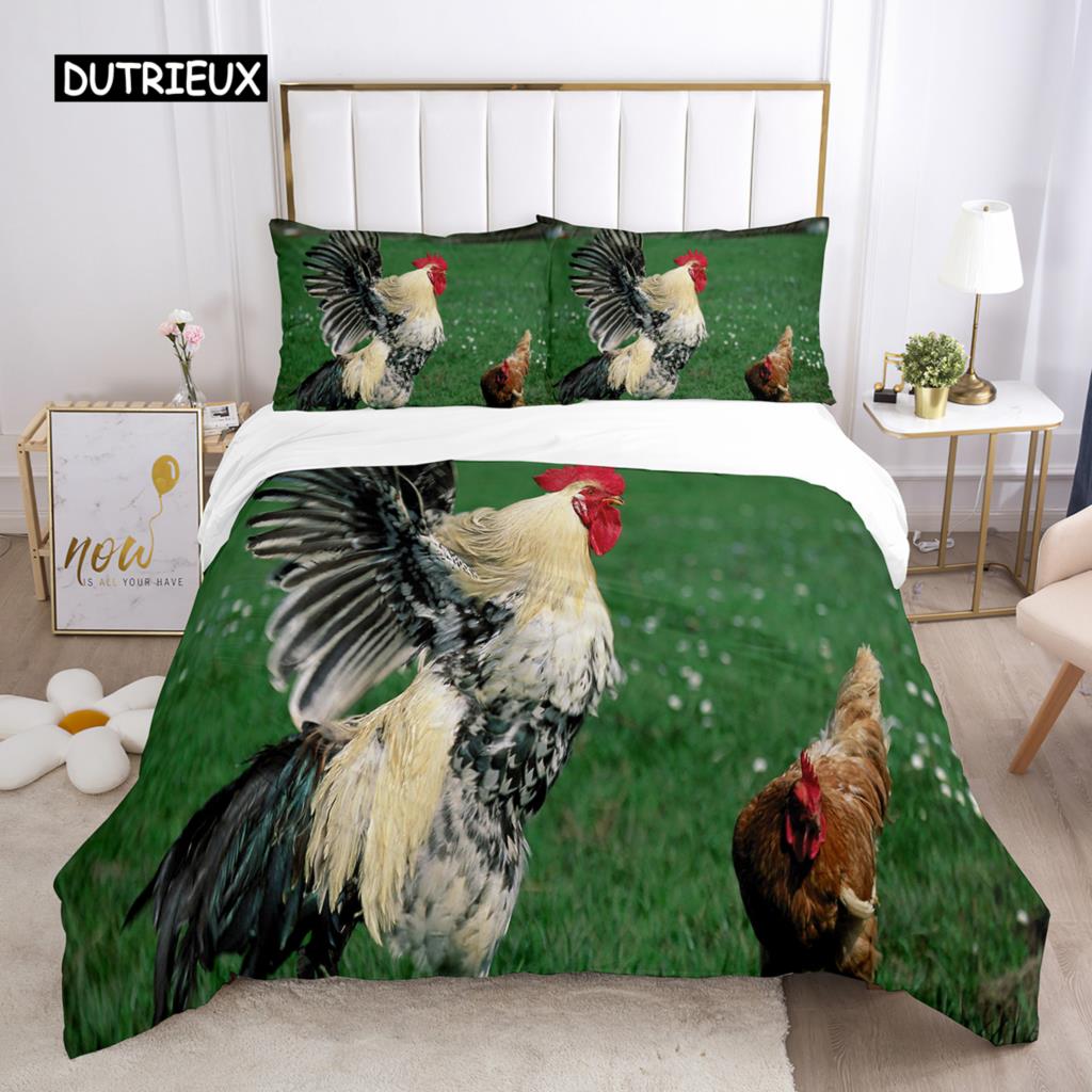 Chicken Duvet Cover Set Cool Animal Pattern Comforter Cover Funny Chicken Pattern Bedding Set Microfiber Wildlife Quilt Cover
