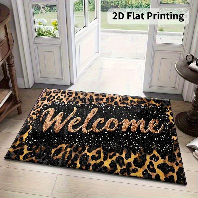 

1pc Leopard Print Sequin Welcome Printed Felt Doormat, Showcasing a Welcoming Atmosphere. Suitable for Kitchen, Home, Office, Laundry Room, 60x40cm/23.62x15.74inch