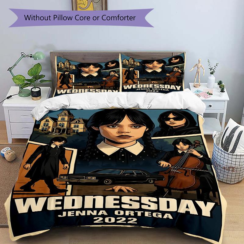 3-teiliges Wednesday Addams Bettwäsche-Set, 1 Bettbezug + 2 Kissenbezüge (Kein Einsatz), Hochauflösender Druck, Set für Zuhause & Wohnheim yy251208065