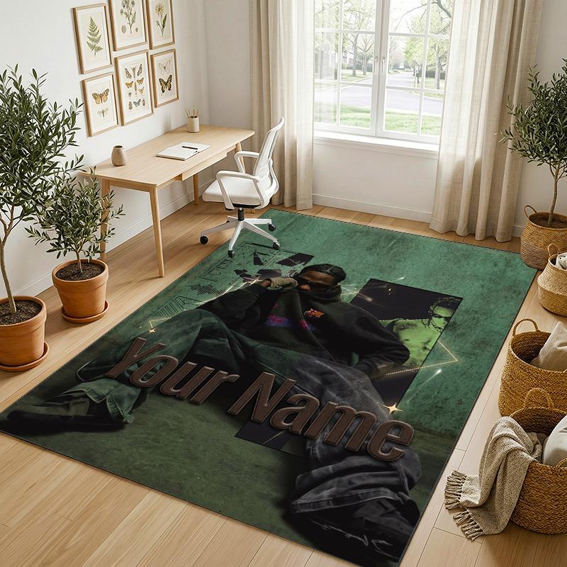 Personalized Crystal Velvet Carpet,Travis Scott Custom Printed Name, Plush Area Rug For Home Indoor Decor